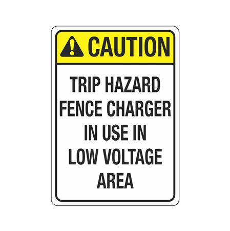 Caution Trip Hazard Fence Charger In Use 10" x 14" Sign